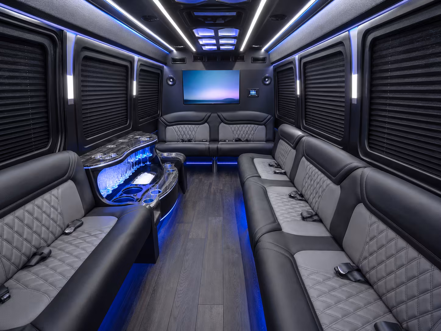 springdale 18 passenger party bus interior